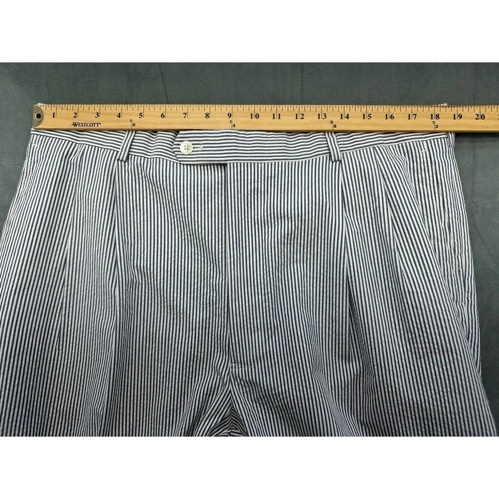 Brooks Brothers Seersucker Pants Men's‎ 37x31 Blue Pleated Cuffed Cotton Preppy